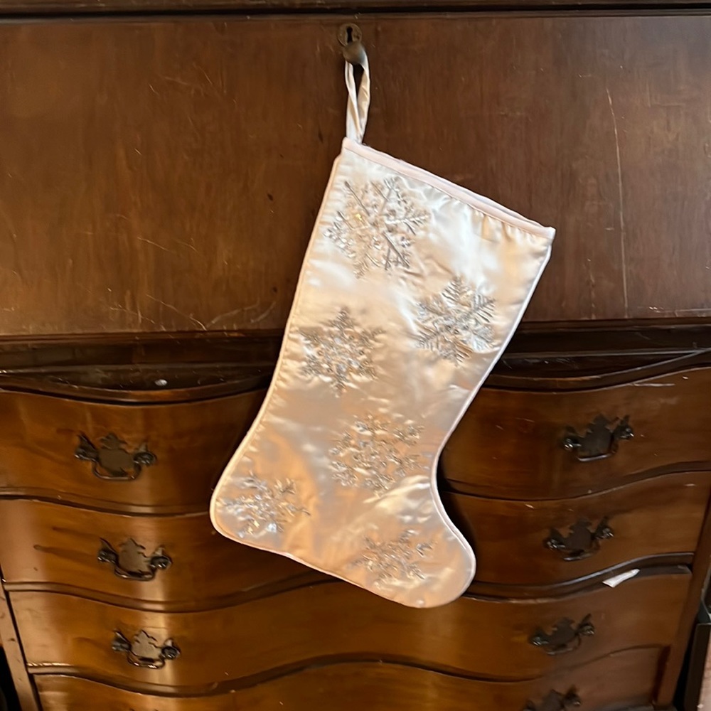 Silver snowflake Christmas stocking